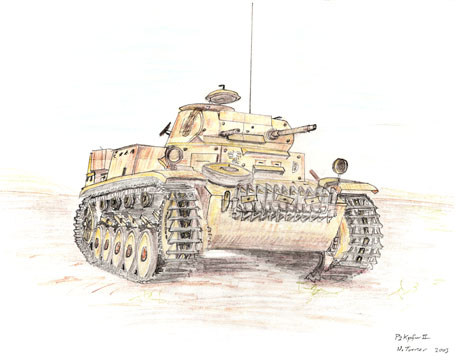 Drawing of a PzKpfw II.  Original work by Nick Turner