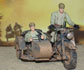 Truck chase motorbike with sidecar