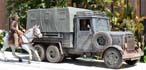 Indiana Jones approaches Cargo Truck on horseback